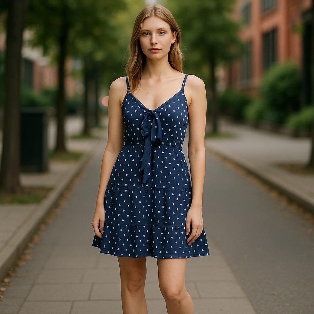 American Eagle Navy Polka Dot Sundress